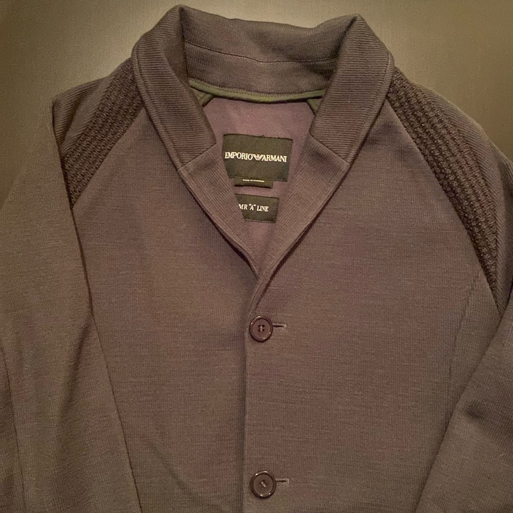 Emporio Armani Mr “A” Line Poly/Wool Jacket with crocheted trim, size Eur 52